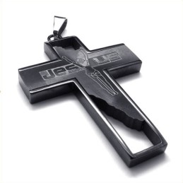 Pendentif Croix De Jésus En Titane (Noir)