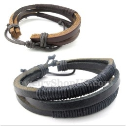 Bracelet En Cuir Et Titane Pour Homme