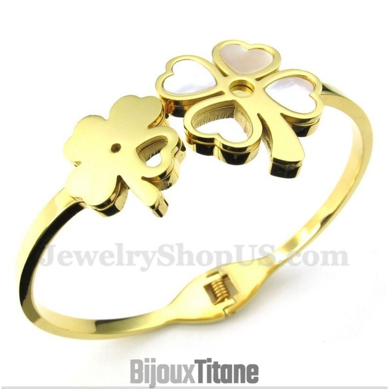Bracelet Trèfle En Titane Et Or Pour Homme Bracelet Trèfle En Titane Et Or Pour Homme