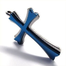 Pendentif Croix En Titane De Style Nouveau (Bleu)