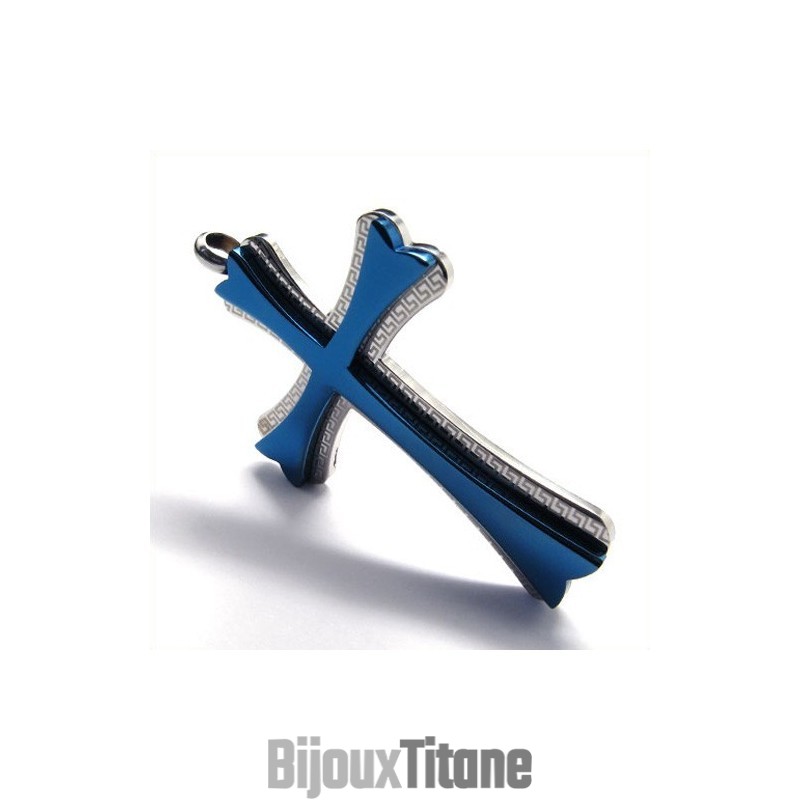 Pendentif Croix En Titane De Style Nouveau (Bleu) Pendentif Croix En Titane De Style Nouveau (Bleu)