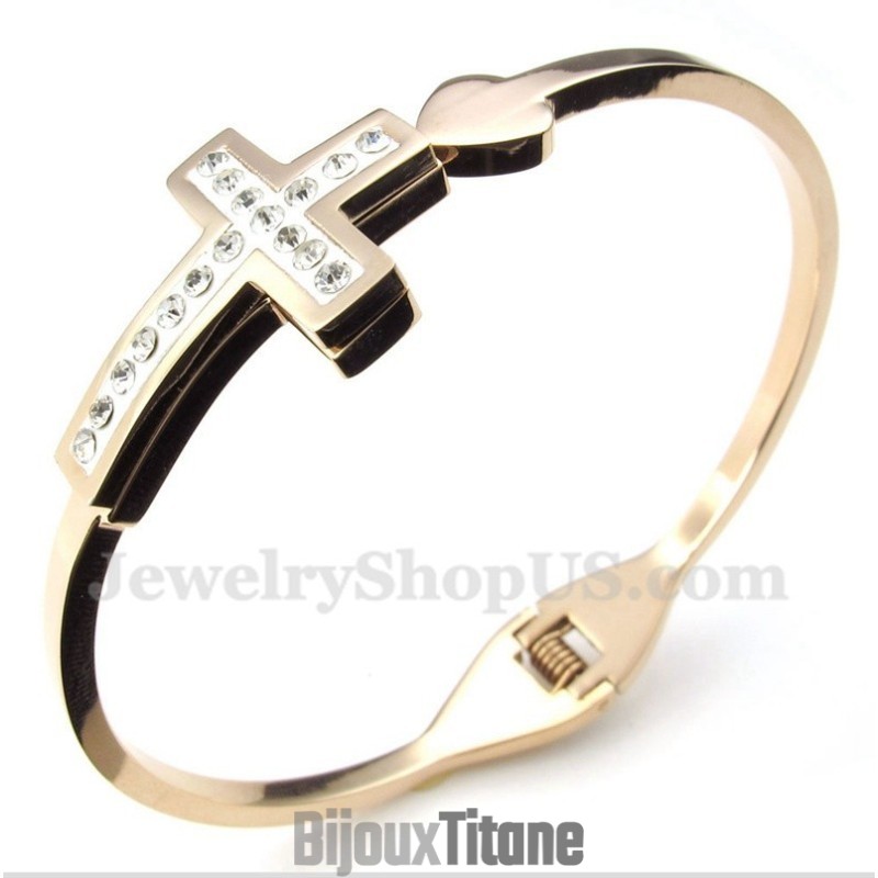 Bracelet Croix En Titane Et Or Rose Pour Homme