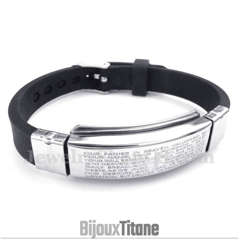 Bracelet Pour Homme En Titane Et Caoutchouc Avec Versets Bibliques