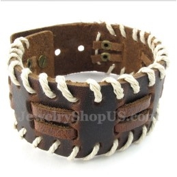 Bracelet En Cuir Et Titane Pour Homme