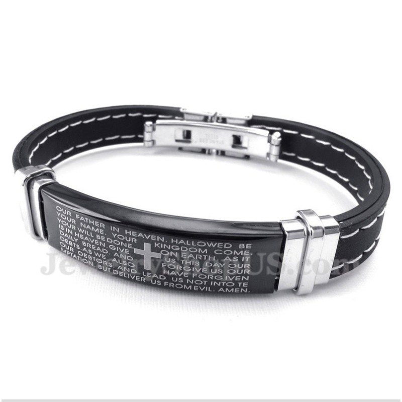 Bracelet En Caoutchouc Et Titane Pour Homme Avec Verset Biblique Bracelet En Caoutchouc Et Titane Pour Homme Avec Verset Biblique
