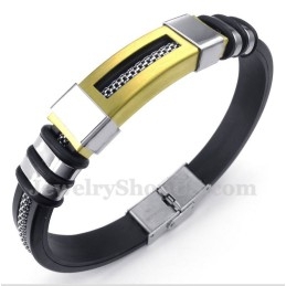 Bracelet En Titane Et Caoutchouc Doré Pour Homme