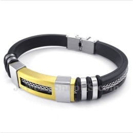 Bracelet En Titane Et Caoutchouc Doré Pour Homme