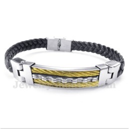 Bracelet En Cuir Et Titane Pour Homme