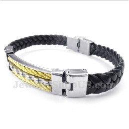 Bracelet En Cuir Et Titane Pour Homme