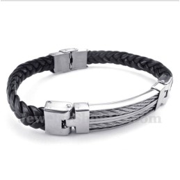 Bracelet En Cuir Et Titane Pour Homme