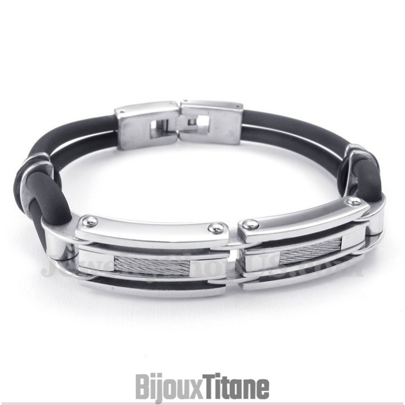 Bracelet Câble En Caoutchouc Et Titane Pour Homme Bracelet Câble En Caoutchouc Et Titane Pour Homme