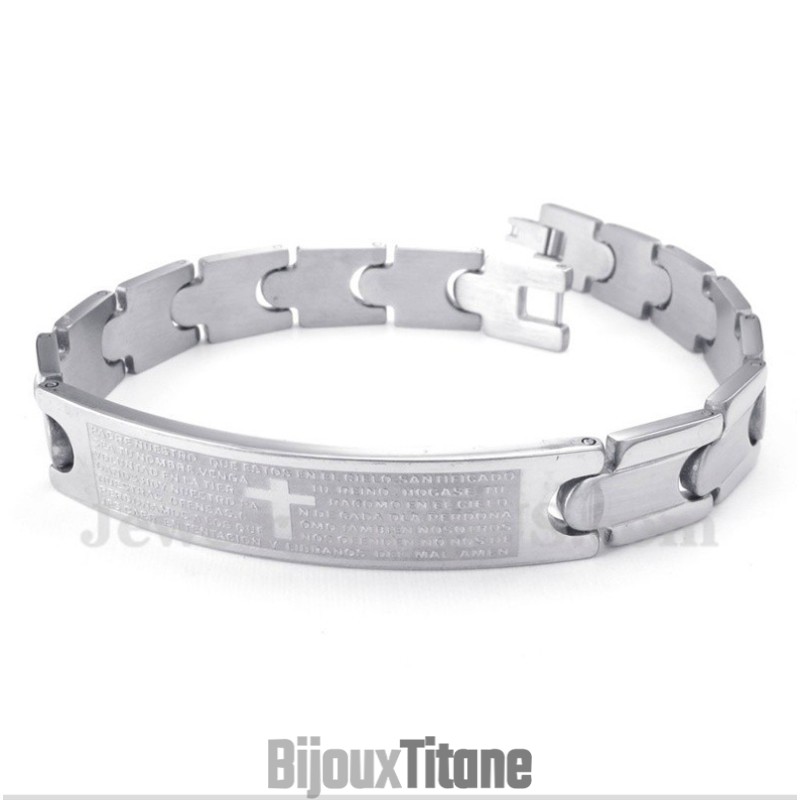 Bracelet En Titane Pour Homme Avec Verset Biblique Espagnol Bracelet En Titane Pour Homme Avec Verset Biblique Espagnol