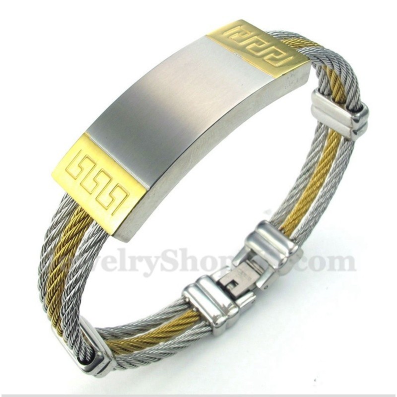 Bracelet Câble En Titane Pour Homme, Motif Méandre Grec