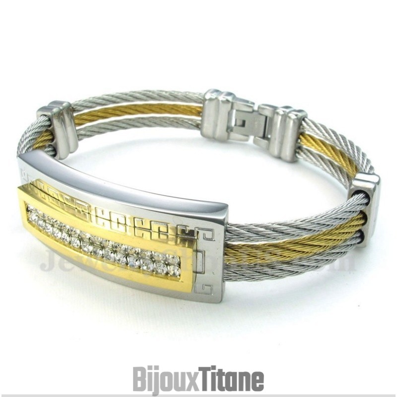 Bracelet Câble En Titane Pour Homme, Motif Méandre Grec Bracelet Câble En Titane Pour Homme, Motif Méandre Grec