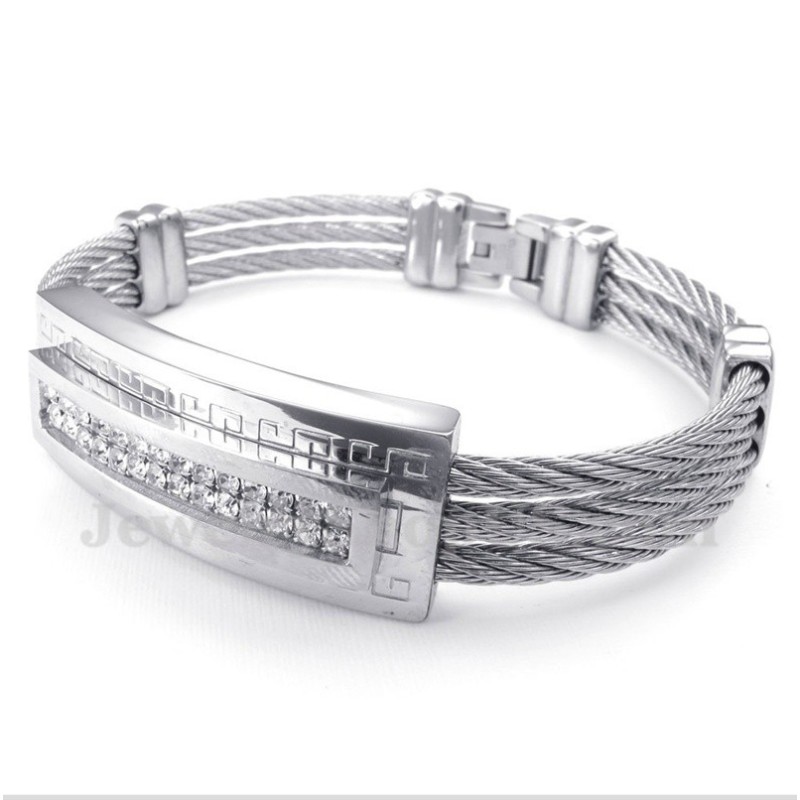Bracelet Câble En Titane Et Diamant Pour Homme
