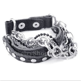 Bracelet En Cuir Et Titane Pour Homme