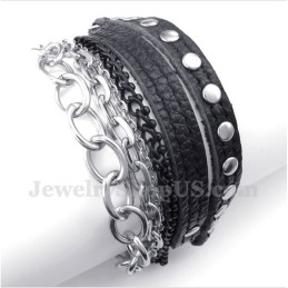 Bracelet En Cuir Et Titane Pour Homme