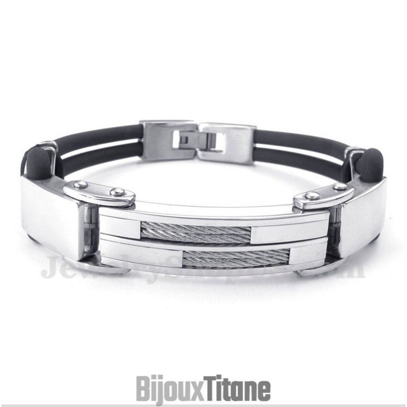 Bracelet En Cuir Et Câble En Titane Pour Homme Bracelet En Cuir Et Câble En Titane Pour Homme