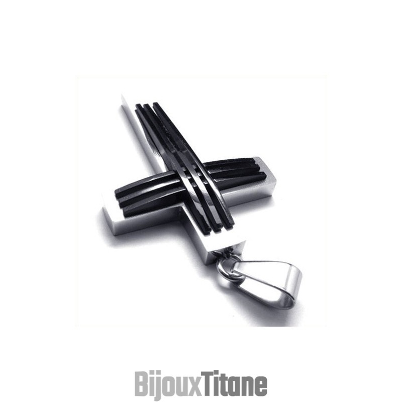 Pendentif Croix Tissée En Titane De Style Nouveau (Noir)