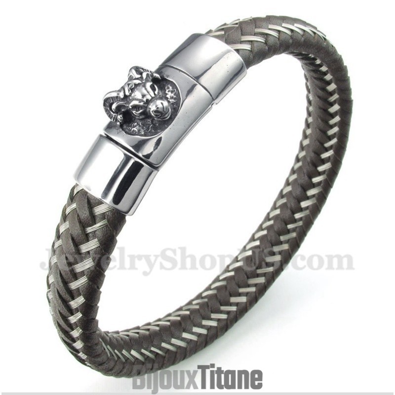 Bracelet Câble En Cuir Et Titane Pour Homme Bracelet Câble En Cuir Et Titane Pour Homme