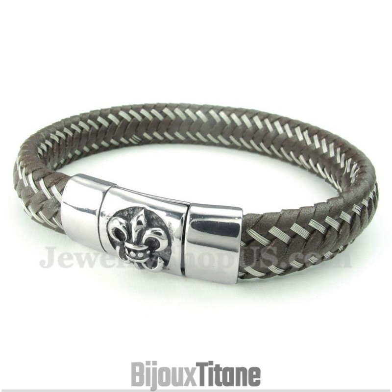 Bracelet Câble En Cuir Et Titane Pour Homme