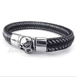 Bracelet Câble En Cuir Noir Et Titane Pour Homme