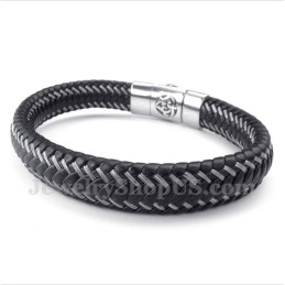 Bracelet Câble En Cuir Noir Et Titane Pour Homme
