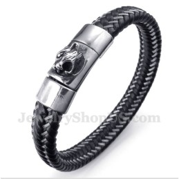 Bracelet Câble En Cuir Noir Et Titane Pour Homme