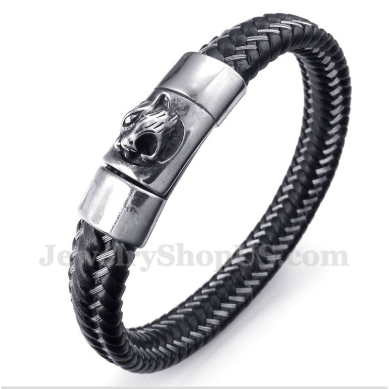 Bracelet Câble En Cuir Noir Et Titane Pour Homme Bracelet Câble En Cuir Noir Et Titane Pour Homme
