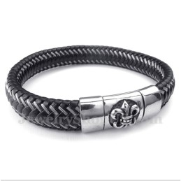 Bracelet Magnétique En Cuir Noir Et Titane Pour Homme