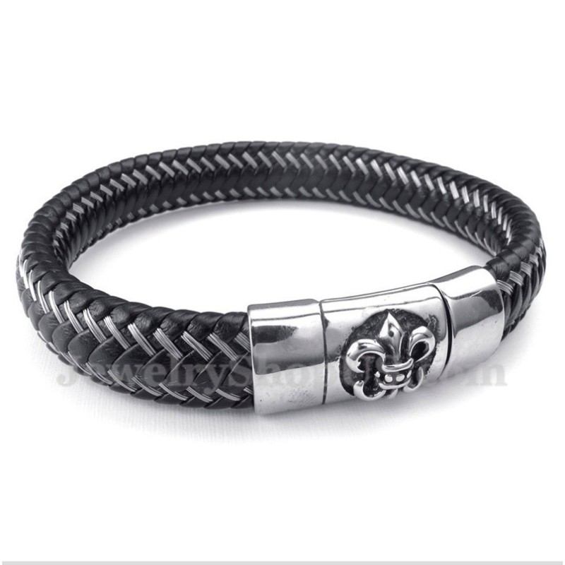 Bracelet Magnétique En Cuir Noir Et Titane Pour Homme Bracelet Magnétique En Cuir Noir Et Titane Pour Homme