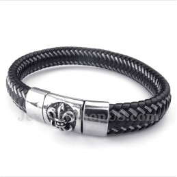 Bracelet Magnétique En Cuir Noir Et Titane Pour Homme