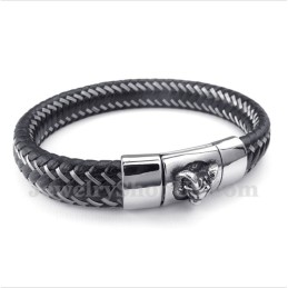 Bracelet Magnétique En Cuir Noir Et Titane Pour Homme