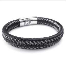 Bracelet Magnétique En Cuir Noir Et Titane Pour Homme