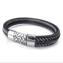 Bracelet Câble En Cuir Noir Et Titane Pour Homme