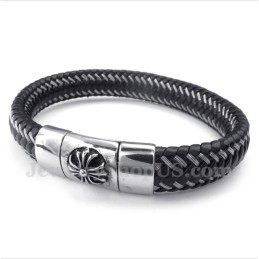Bracelet Câble En Cuir Noir Et Titane Pour Homme