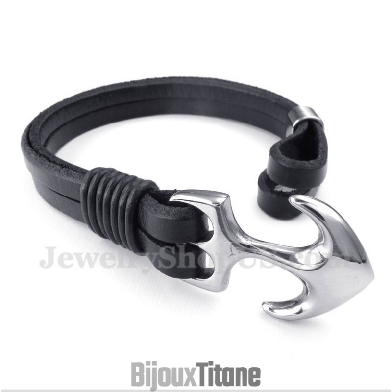 Bracelet Ancre En Cuir Pour Homme