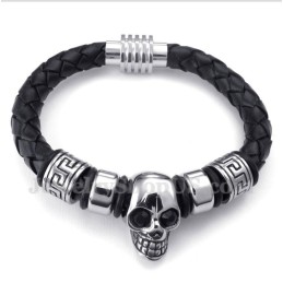 Bracelet En Cuir Et Titane Pour Homme