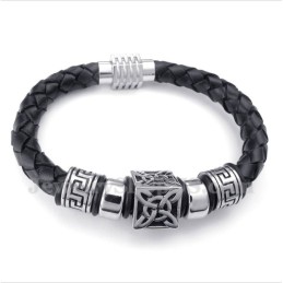 Bracelet En Cuir Et Titane Pour Homme