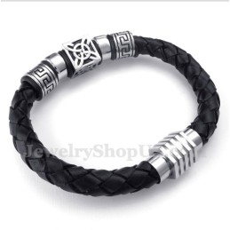 Bracelet En Cuir Et Titane Pour Homme