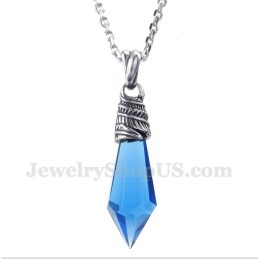 Pendentif Prisme Hexagonal En Titane Et Cristal Bleu Pour Homme Avec Chaîne Offerte