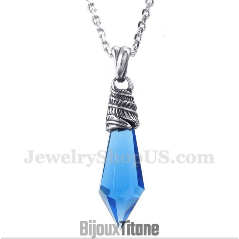 Pendentif Prisme Hexagonal En Titane Et Cristal Bleu Pour Homme Avec Chaîne Offerte Pendentif Prisme Hexagonal En Titane Et Cristal Bleu Pour Homme Avec Chaîne Offerte