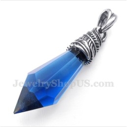 Pendentif Prisme Hexagonal En Titane Et Cristal Bleu Pour Homme Avec Chaîne Offerte