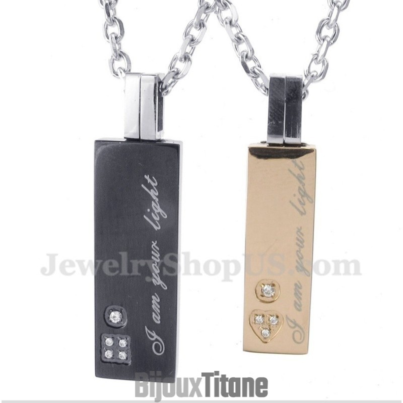 Pendentif Couple Amoureux En Titane Avec Chaîne Offerte (Une Paire)