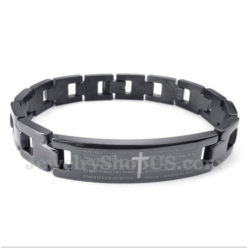 Bracelet Homme En Titane Avec Croix Et Verset Biblique
