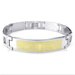 Bracelet Homme En Titane Avec Croix Et Verset Biblique En Or