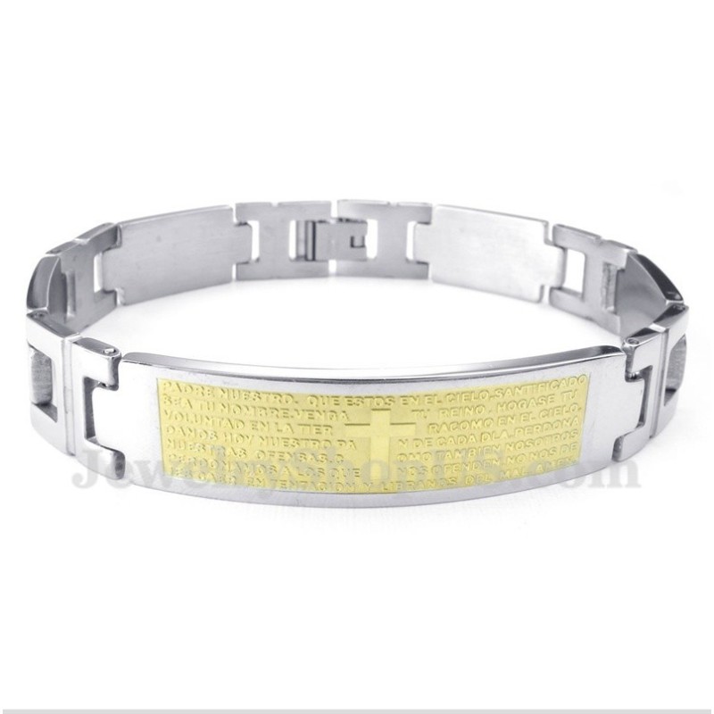 Bracelet Homme En Titane Avec Croix Et Verset Biblique En Or Bracelet Homme En Titane Avec Croix Et Verset Biblique En Or