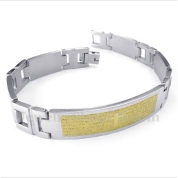 Bracelet Homme En Titane Avec Croix Et Verset Biblique En Or