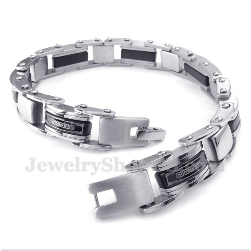 Bracelet Homme En Titane Noir À Motif Méandre Grec Bracelet Homme En Titane Noir À Motif Méandre Grec