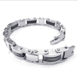 Bracelet Homme En Titane Noir À Motif Méandre Grec